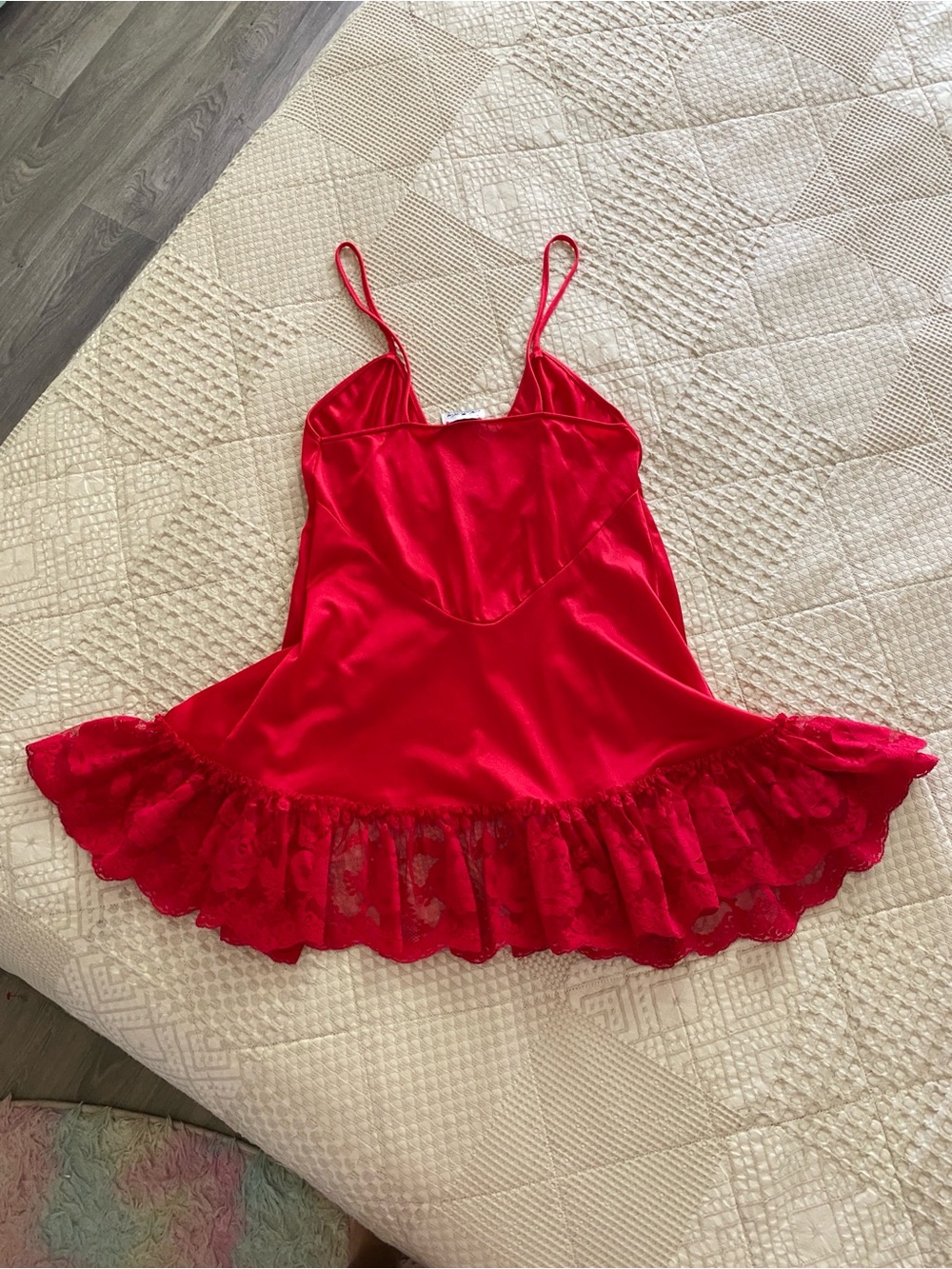 VINTAGE Honey King Red Satin Lace Mesh Boudoir Babydoll Ruffled Hem Lingerie - Picture 5 of 6